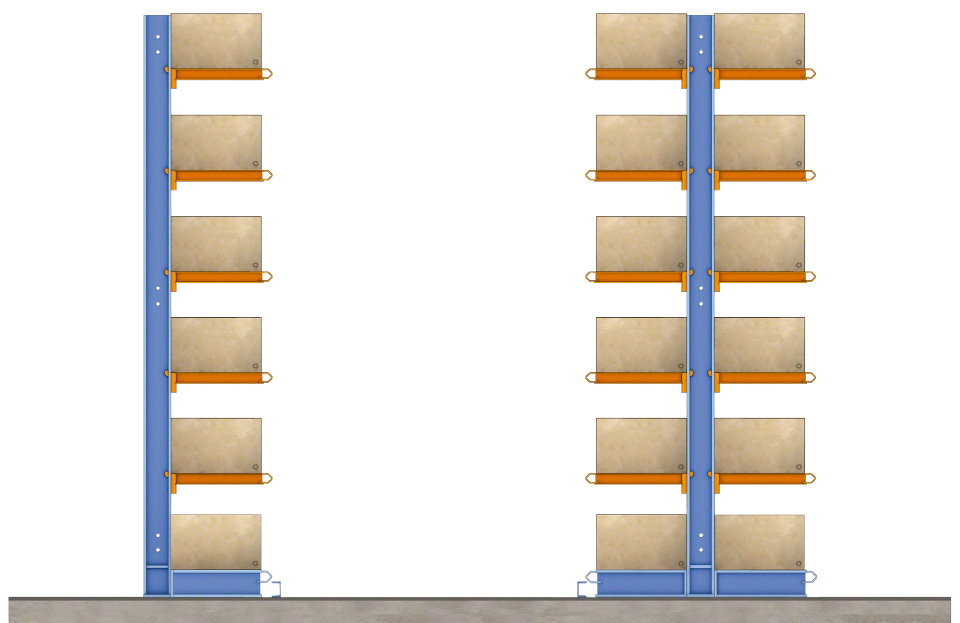 Según la cantidad de lados habilitados para el almacenaje, las estanterías cantilever pueden ser simples o dobles